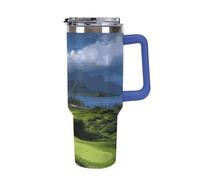 DWTJKMS Gobelet de golf pittoresque hawaïen en acier inoxydable - Anti-fuite - Grande capacité - Avec poignée et paille - Double paroi isotherme sous vide - Réutilisable - Garde au froid ou au chaud