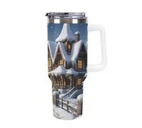 DWTJKMS Gobelet de Noël en acier inoxydable étanche de grande capacité avec poignée et paille - Tasse isotherme à double paroi sous vide - Réutilisable - Pour garder le froid ou le chaud - Blanc