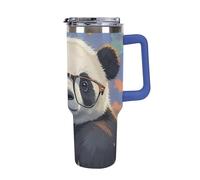 DWTJKMS Gobelet de voiture en acier inoxydable à tête inclinée, anti-fuite, de grande capacité avec poignée et paille, gobelet isotherme à double paroi, réutilisable, garde froid ou chaud, bleu foncé