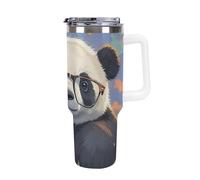 DWTJKMS Gobelet de voiture en acier inoxydable à tête inclinée, anti-fuite, de grande capacité avec poignée et paille, gobelet isotherme à double paroi, réutilisable, garde les boissons froides ou