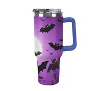 DWTJKMS Gobelet d'Halloween en acier inoxydable avec poignée et paille, à double paroi, isotherme, réutilisable, garde au froid ou au chaud, bleu foncé