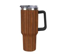 DWTJKMS Gobelet en acier inoxydable à motif bois marron - Anti-fuite - Grande capacité - Tasse de voiture avec poignée et paille - Gobelet isotherme à double paroi sous vide - Réutilisable - Garde les