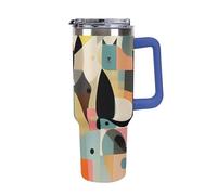 DWTJKMS Gobelet en acier inoxydable à motif de chat d'art moderne du milieu du siècle, 1200 ml, étanche, grande capacité pour voiture avec poignée et paille, gobelet isotherme à double paroi sous vide