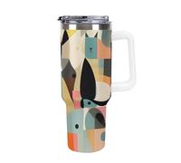 DWTJKMS Gobelet en acier inoxydable à motif de chat d'art moderne du milieu du siècle, 1200 ml, étanche, grande capacité pour voiture avec poignée et paille, gobelet isotherme à double paroi sous vide