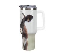 DWTJKMS Gobelet en acier inoxydable à motif de vache - Anti-fuite - Grande capacité - Avec poignée et paille - Double paroi isotherme sous vide - Réutilisable - Garde le froid ou le chaud - Style