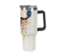 DWTJKMS Gobelet en acier inoxydable à motif fille de basket-ball, 1200 ml, anti-fuite, grande capacité, tasse de voiture avec poignée et paille, gobelet isotherme à double paroi, réutilisable, garde