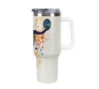 DWTJKMS Gobelet en acier inoxydable à motif fille de basket-ball, 1200 ml, anti-fuite, tasse de voiture de grande capacité avec poignée et paille, gobelet isotherme à double paroi, réutilisable, garde