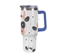 DWTJKMS Gobelet en acier inoxydable à motif vache de dessin animé - 1200 ml - Anti-fuite - Grande capacité - Tasse de voiture avec poignée et paille - Gobelet isotherme à double paroi sous vide