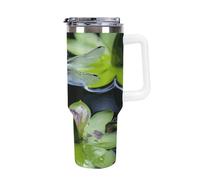 DWTJKMS Gobelet en acier inoxydable anti-fuite, de grande capacité avec poignée et paille, gobelet isotherme à double paroi, réutilisable, garde froid ou chaud, motif libellule