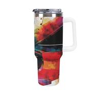 DWTJKMS Gobelet en acier inoxydable avec poignée et paille - Gobelet isotherme à double paroi réutilisable pour garder le froid ou le chaud - Motif clavier de piano coloré - 1200 ml - Blanc