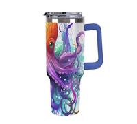 DWTJKMS Gobelet en acier inoxydable coloré de 1200 ml, anti-fuite, de grande capacité avec poignée et paille, gobelet isotherme à double paroi sous vide, réutilisable, garde froid ou chaud, bleu foncé