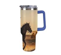 DWTJKMS Gobelet en acier inoxydable de 1200 ml avec poignée et paille - Gobelet isotherme à double paroi réutilisable pour garder au froid ou au chaud - Motif cowboys Riding Horses