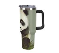 DWTJKMS Gobelet en acier inoxydable étanche de grande capacité avec poignée et paille - Gobelet isotherme à double paroi réutilisable pour garder les boissons froides ou chaudes - Motif petit panda