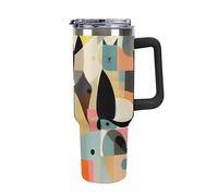 DWTJKMS Gobelet en acier inoxydable motif chat d'art moderne du milieu du siècle, 1200 ml, étanche, grande capacité pour voiture avec poignée et paille, gobelet isotherme à double paroi sous vide