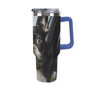 DWTJKMS Gobelet en acier inoxydable pour chiot terrier Boston Terrier - Grande capacité étanche - Tasse de voiture avec poignée et paille - Gobelet isotherme à double paroi sous vide - Réutilisable