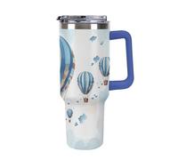DWTJKMS Gobelet en acier inoxydable pour montgolfière - 1200 ml - Anti-fuite - Grande capacité - Tasse de voiture avec poignée et paille - Gobelet isotherme à double paroi sous vide - Réutilisable