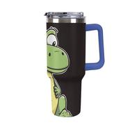 DWTJKMS Gobelet isotherme à double paroi en acier inoxydable motif crocodile de dessin animé silencieux, 1200 ml, étanche, tasse de voiture avec poignée et paille, réutilisable, garde froid ou chaud