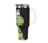 DWTJKMS Gobelet isotherme en acier inoxydable avec poignée et paille - Réutilisable - Garde les boissons froides ou chaudes - Motif crocodile de dessin animé - 1200 ml - Blanc