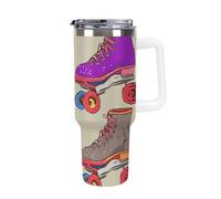DWTJKMS Gobelet rétro coloré en acier inoxydable pour patins à roulettes - Gobelet étanche de grande capacité avec poignée - Gobelet isotherme à double paroi sous vide - Réutilisable - Garde le froid