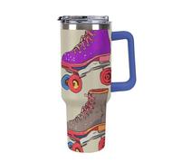 DWTJKMS Gobelet rétro coloré en acier inoxydable pour patins à roulettes - Gobelet étanche de grande capacité avec poignée - Gobelet isotherme à double paroi sous vide - Réutilisable - Garde au froid