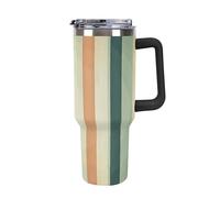 DWTJKMS Gobelet rétro en acier inoxydable à rayures de 1 200 ml, étanche, grande capacité pour voiture avec poignée et paille, gobelet isotherme à double paroi, réutilisable, garde froid ou chaud