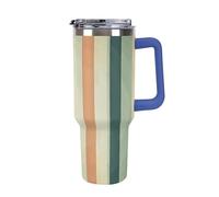 DWTJKMS Gobelet rétro en acier inoxydable à rayures de 1200 ml, anti-fuite, grande capacité pour voiture avec poignée et paille, gobelet isotherme à double paroi, réutilisable, garde froid ou chaud