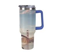 DWTJKMS Golden Gate Bridge - Gobelet en acier inoxydable étanche de grande capacité avec poignée et paille - Tasse isotherme à double paroi sous vide - Réutilisable - Garde au froid ou au chaud - Bleu
