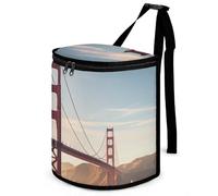 DWTJKMS Golden Gate Bridge Poubelle de voiture avec couvercle, grande capacité à suspendre, étanche, étanche, accessoire d'intérieur indispensable pour les voitures