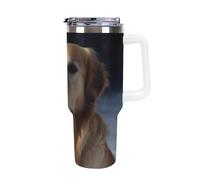 DWTJKMS Golden Retriever Gobelet en acier inoxydable de 1200 ml - Anti-fuite - Grande capacité - Tasse de voiture avec poignée et paille - Gobelet isotherme à double paroi sous vide - Réutilisable