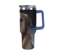 DWTJKMS Golden Retriever Gobelet en acier inoxydable de 1200 ml étanche - Tasse de grande capacité avec poignée et paille - Tasse isotherme à double paroi sous vide réutilisable pour garder au froid
