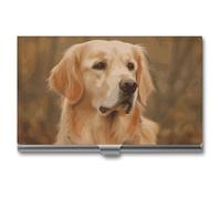 DWTJKMS Golden Retriever Porte-cartes de visite en alliage d'aluminium pour homme et femme - Cadeau unique, Argenté.