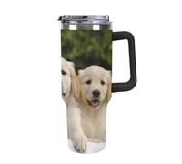 DWTJKMS Golden Retriever Puppies Gobelet en acier inoxydable étanche de grande capacité avec poignée et paille - Tasse isotherme à double paroi sous vide - Réutilisable - Garde au froid ou au chaud