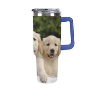 DWTJKMS Golden Retriever Puppies Gobelet en acier inoxydable étanche de grande capacité avec poignée et paille - Tasse isotherme à double paroi sous vide - Réutilisable - Garde au froid ou au chaud