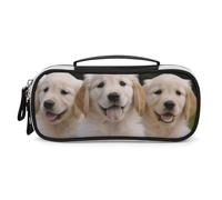 DWTJKMS Golden Retriever Puppies Trousse de maquillage portable en cuir étanche Petit organisateur de produits de toilette Pinceaux crayons et accessoires de maquillage de voyage