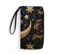 DWTJKMS Golden Stars And Moon Long portefeuille fin en cuir PU pour homme femme portefeuille minimaliste avec fentes pour cartes, blanc, 19,7 x 10,5 cm, blanc, 19.7x10.5cm