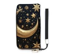 DWTJKMS Golden Stars And Moon Long portefeuille fin en cuir PU pour homme femme portefeuille minimaliste avec fentes pour cartes, blanc, 20 x 10,5 cm, blanc, 20x10.5cm