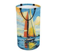 DWTJKMS Grand panier à linge coloré en forme de bateau à voile, panier à linge sale pliable avec poignées de transport facile pour buanderie, dortoir, famille