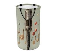 DWTJKMS Grand panier à linge pliable avec microphone et notes de musique, panier à linge sale avec poignées de transport facile, grand panier de rangement pour buanderie, dortoir, famille
