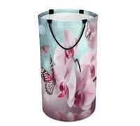 DWTJKMS Grand panier à linge pliable avec poignées de transport facile - Motif orchidée et papillon - Grand panier de rangement pour buanderie, dortoir, famille