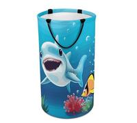 DWTJKMS Grand panier à linge pliable en forme de requin souriant avec poignées de transport facile pour buanderie, dortoir, famille