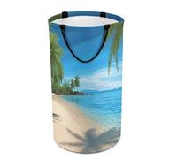 DWTJKMS Grand panier à linge pliable motif plage hawaïenne avec palmiers, panier à linge sale avec poignées de transport facile, grand panier de rangement pour buanderie, dortoir, famille