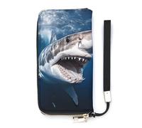 DWTJKMS Grand requin blanc ouvert - Portefeuille long en cuir synthétique fin pour homme et femme - Portefeuille minimaliste avec fentes pour cartes, blanc, 20 x 10,5 cm, blanc, 20x10.5cm