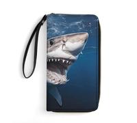 DWTJKMS Grand requin blanc ouvert - Portefeuille long en cuir synthétique fin pour homme et femme - Portefeuille minimaliste avec fentes pour cartes, blanc, 19,7 x 10,5 cm, blanc, 19.7x10.5cm