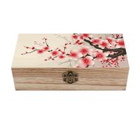 DWTJKMS Grande boîte de rangement décorative en bois avec couvercle à charnière et fermoir à l'avant pour travaux manuels, boîte à bijoux vintage en bois à motif floral japonais