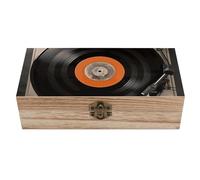 DWTJKMS Grande boîte de rangement vintage en bois pour disques vinyles - Boîte à souvenirs décorative avec couvercle à charnière et fermoir à l'avant - Boîte à bijoux vintage en bois