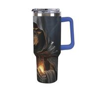 DWTJKMS Grim Reaper Gobelet en acier inoxydable étanche de grande capacité avec poignée et paille - Gobelet isotherme à double paroi sous vide - Réutilisable - Garde au froid ou au chaud - Bleu foncé