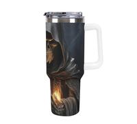 DWTJKMS Grim Reaper Gobelet en acier inoxydable étanche de grande capacité avec poignée et paille - Gobelet isotherme à double paroi sous vide - Réutilisable - Pour garder le froid ou le chaud - Blanc