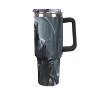 DWTJKMS Grim Reaper Gobelet en acier inoxydable étanche de grande capacité avec poignée et paille - Gobelet isotherme à double paroi sous vide - Réutilisable - Pour garder le froid ou le chaud - Noir