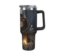 DWTJKMS Grim Reaper Gobelet en acier inoxydable étanche de grande capacité avec poignée et paille - Gobelet isotherme à double paroi sous vide - Réutilisable - Pour garder le froid ou le chaud - Noir