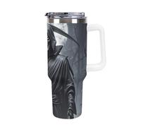 DWTJKMS Grim Reaper Gobelet en acier inoxydable étanche de grande capacité avec poignée et paille - Gobelet isotherme à double paroi sous vide - Réutilisable - Pour garder le froid ou le chaud - Blanc